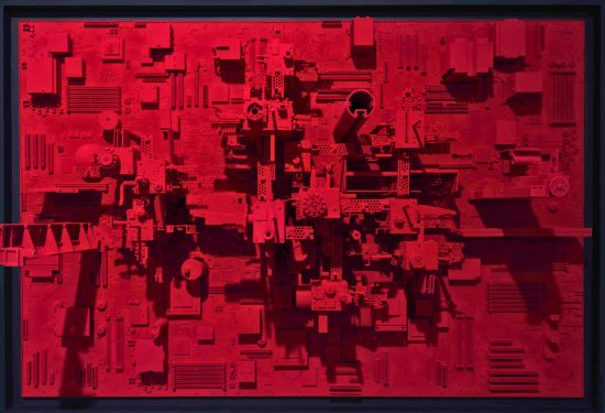 Nicolas Delay, Europium, 2017
Composition de déchets informatiques et matériels obsolète divers sur bois. Pigments projetés
Composition of computer waste and various obsolete materials on wood. Projected pigments
110 x 160 cm